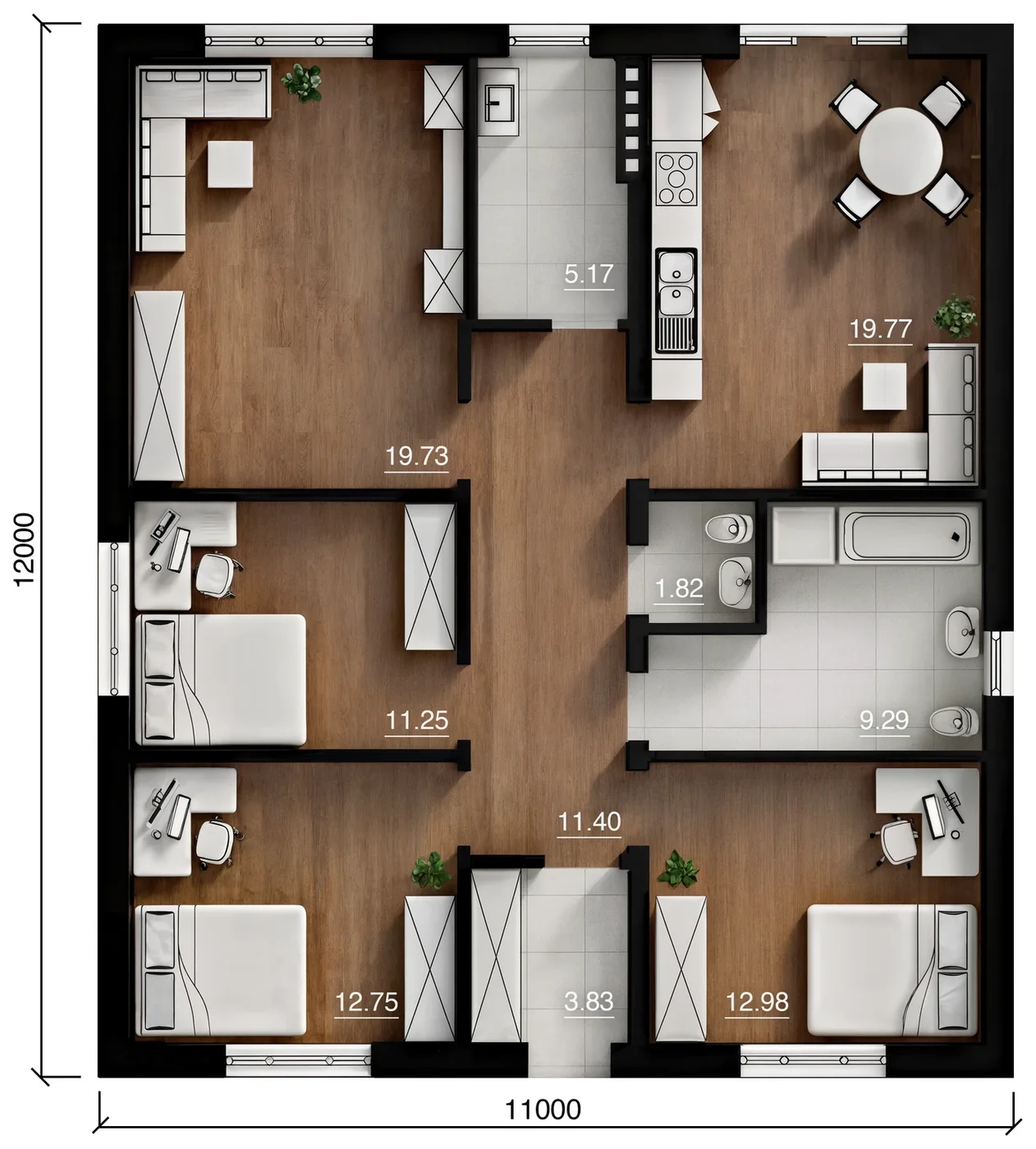 Планировка Проект DS-115 площадью 115 м²