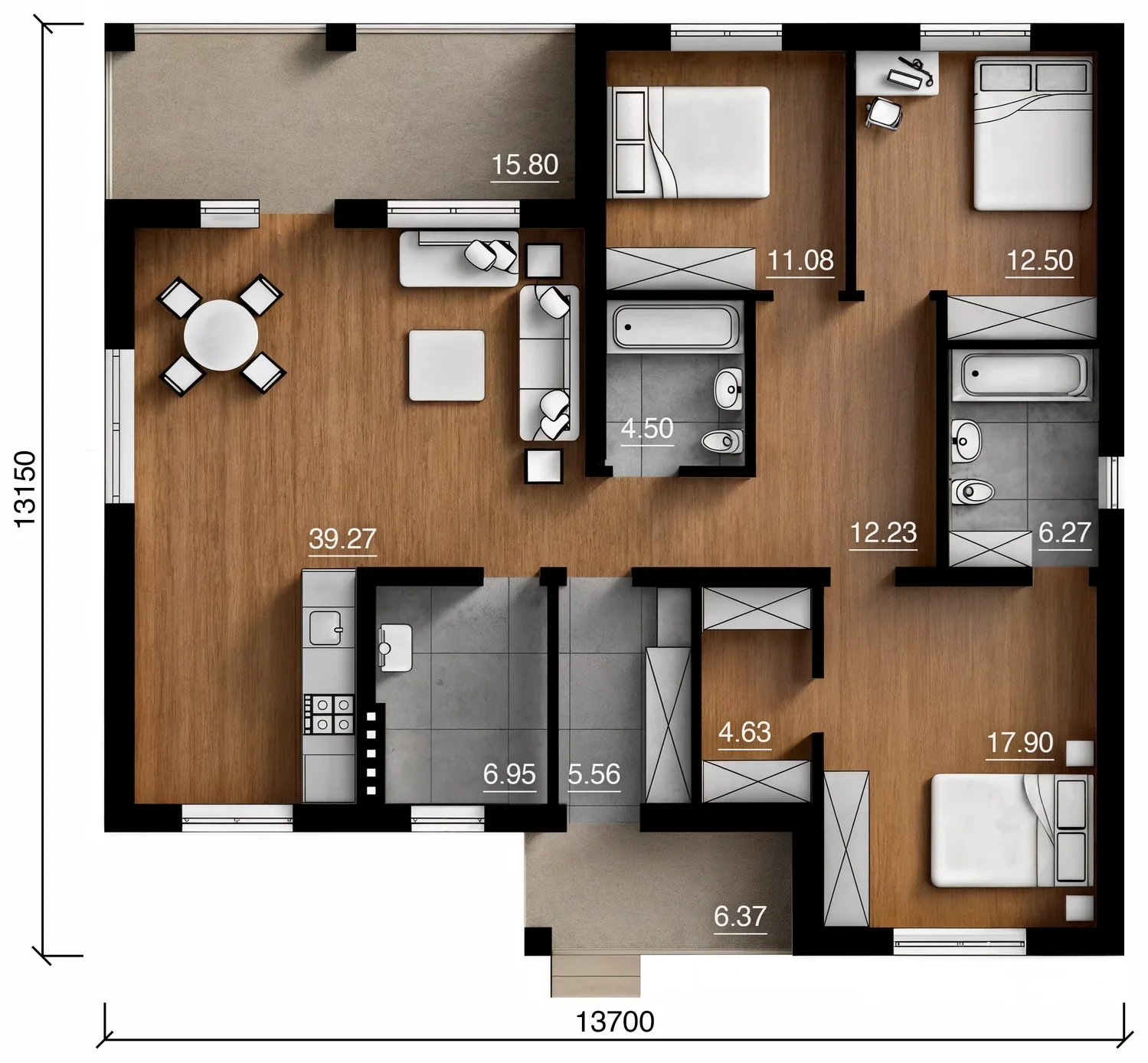 Планировка Проект DS-128 площадью 128 м²