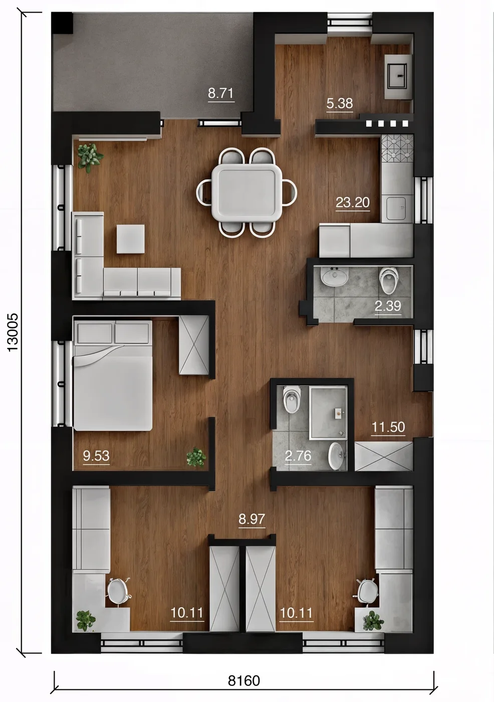 Планировка Проект DS-80 площадью 80 м²