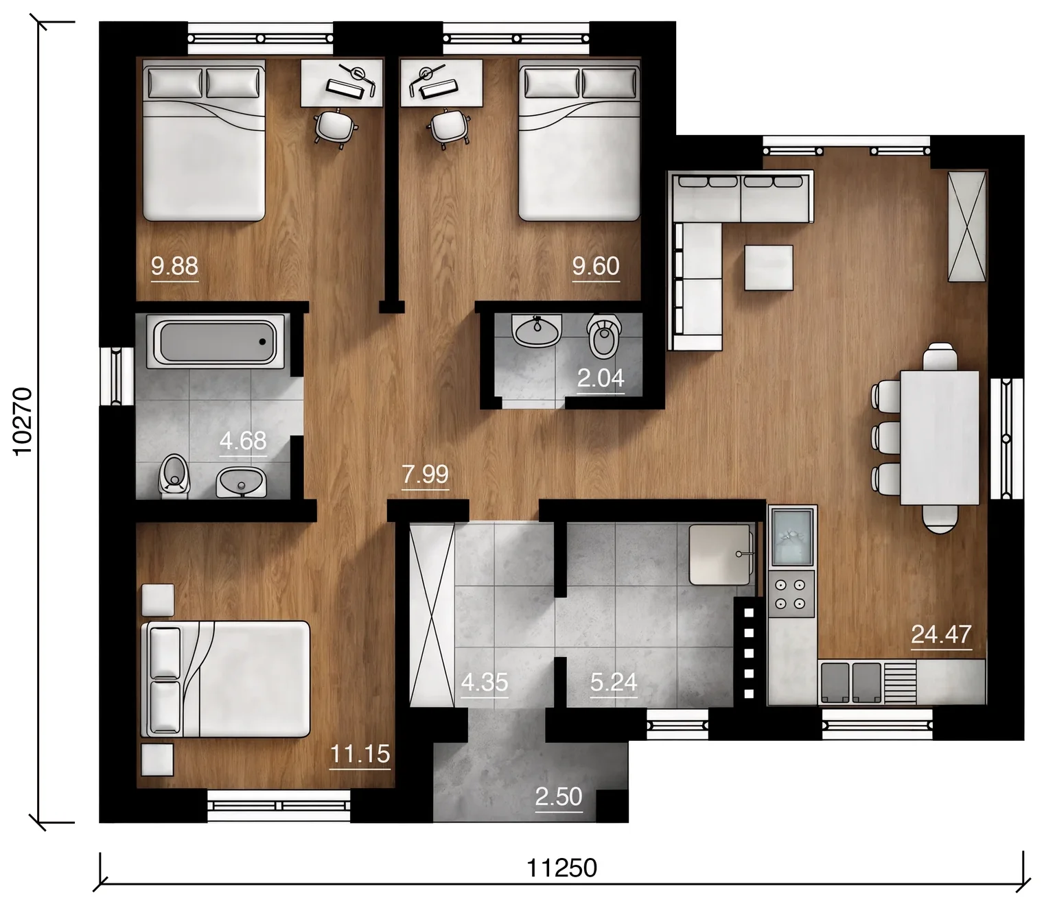 Планировка Проект DS-85(5) площадью 85 м²