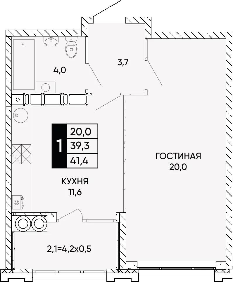 Планировка однокомнатной квартиры в Левобережье