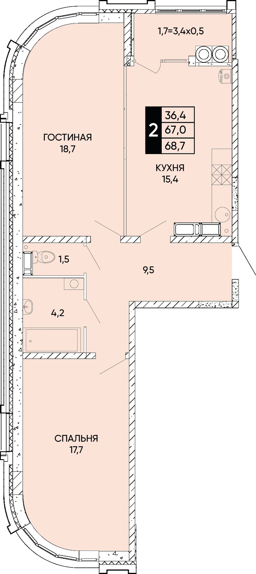 Планировка двухкомнатной квартиры в Левобережье