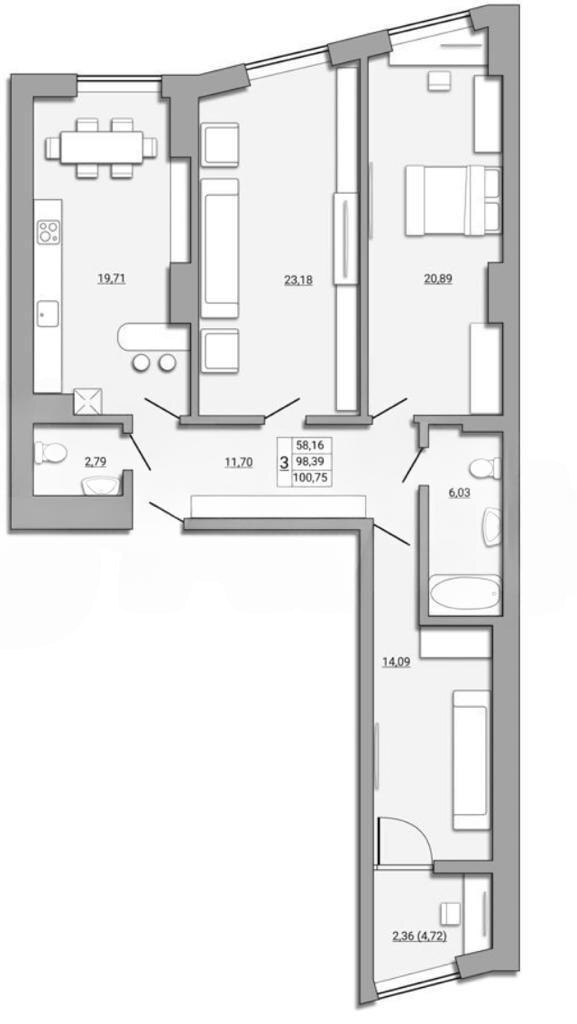 Квартира 90 м², этаж 9 — фото 2
